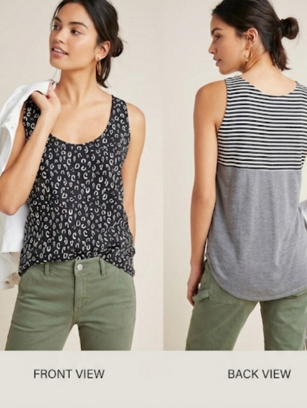 Anthropologie Dolan Left Coast Mixed Media Leopard Stripe Tank Top Size XS